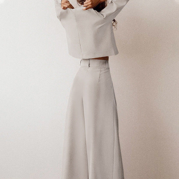 Brown Fashionable Korean Style Long Sleeve Pure Color Cotton Two-piece Set